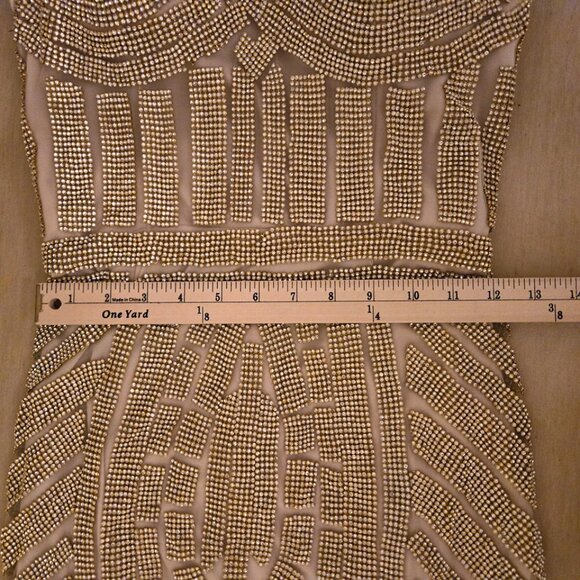 Andrea & Leo Gold Beaded Crystal Embellished Evening Strapless Gown Size 6 - Picture 9 of 13